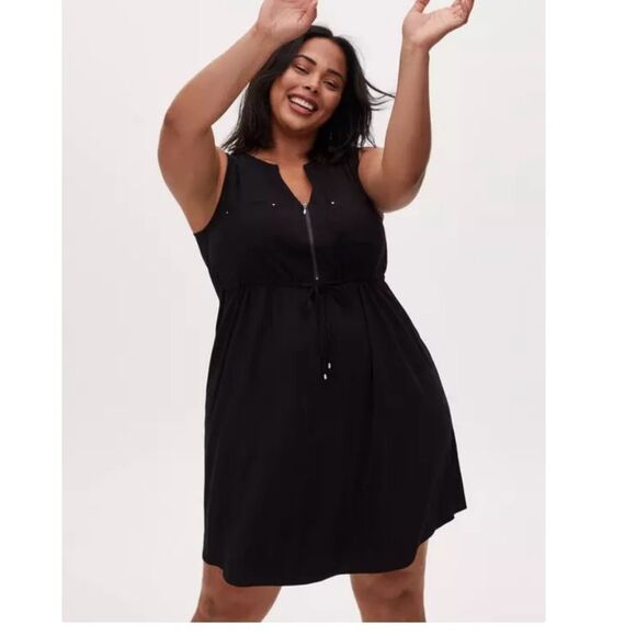 Torrid 5 Challis Zip-Front Knit Shirt Dress Olive Business Casual Comfort Layer - Picture 3 of 13